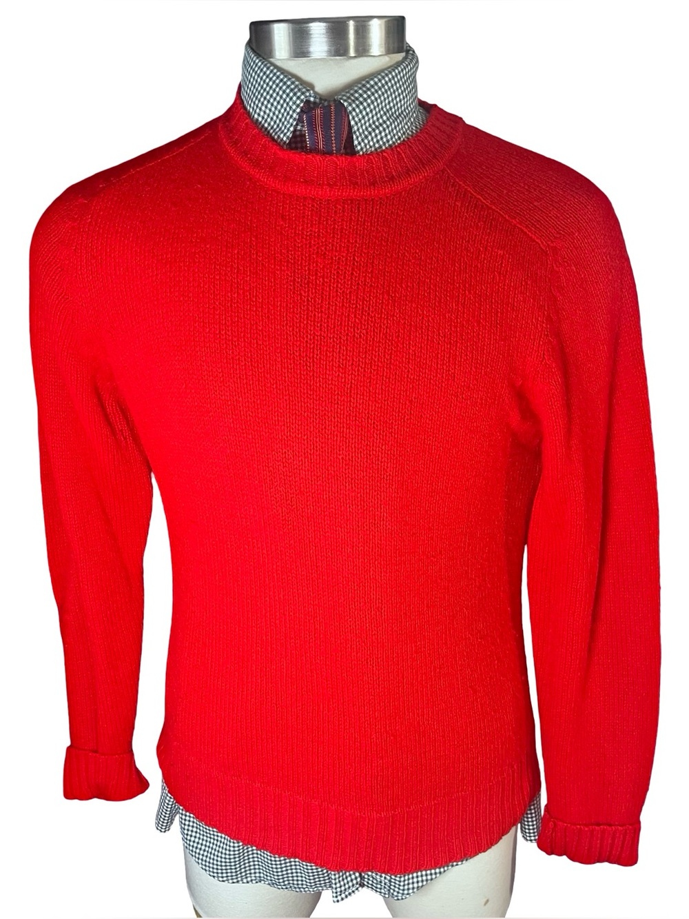 Vtg 80s Brian MacNeil Mens Red Crewneck Sweater Sz Med New Zealand Wool Blend